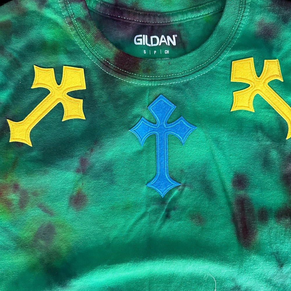 Gildan Green and Blue Short Sleeve Tee with Tie-Dye Design